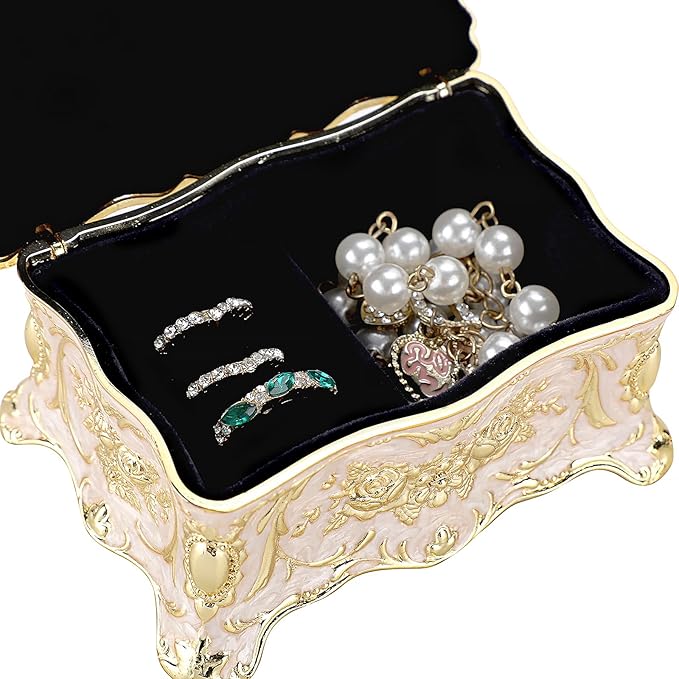 Hipiwe Vintage Jewelry Box, Small Enameled Trinket Box Organizer Rectangular Treasure Chest Box Jewelry Decorative box Keepsake Gift Box Case for Women,3.7x 2.7x 2 inch