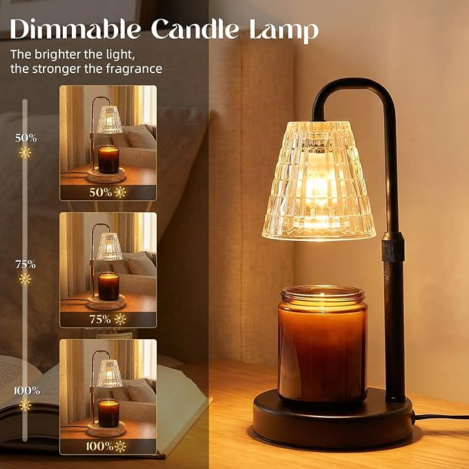 Glimra Candle Warmer Lamp with Timer,Dimmable Candle Warmwr for Jar Candles,Adjustable Cabdle Warmer Birthday Gifts,for Mom Women Friend Sister,Office Apartment Dorm Room Home Decor Black