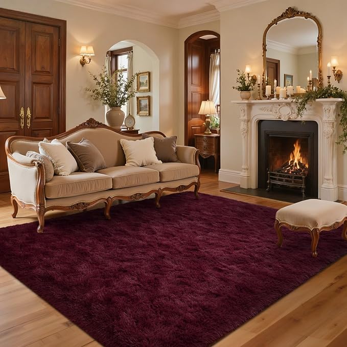 Red Area Rugs for Bedroom 4x6 Shag Fur Rug,Modern Non-Slip Soft Plush Carpets for Girls Woman Female Living Wedding Room Home Décor Aesthetic Dark