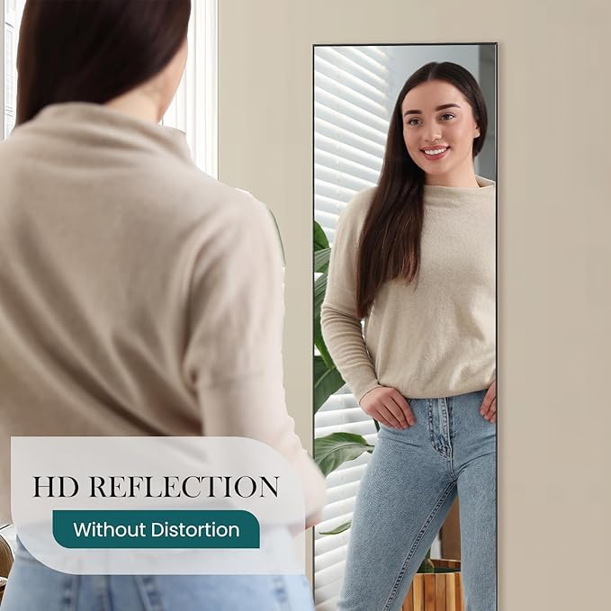 NEWBULIG Full Length Mirror, Full Body Floor Mirror with Aluminum Alloy Thin Frame, Wall or Standing Mirror for Bedroom, Living Room, Dressing Room
