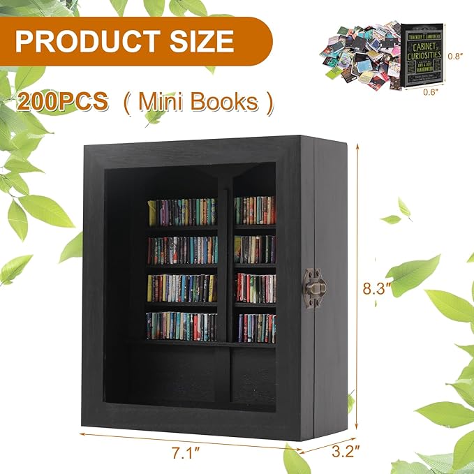 Anxiety Miniature Bookshelf, Mini Books Display for Stress Relief, Small Decorative Miniature Library for Book Lovers,Family and Friend Gift (Black)