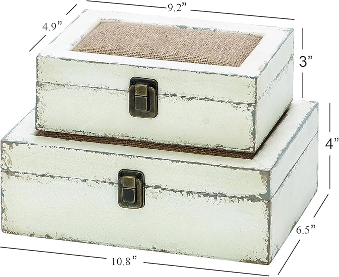Rustic Ivory Decorative Storage Boxes with Lids Set of 2, Farmhouse Wooden Boxes for Home Decor, Keepsake Boxes Memory Gift Boxes for Living Room, Coffee Table, Entryway, Bedroom