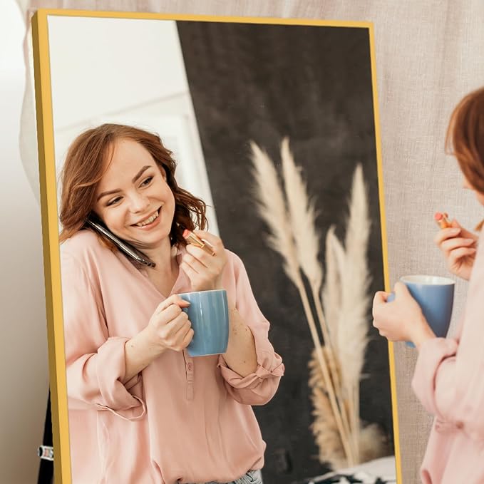 NeuType Full Length Floor Mirror Standing Hanging or Leaning Against Wall, Large Rectangle Bedroom Dressing Mirror Wall-Mounted, Aluminum Alloy Thin Frame, 65"x22"