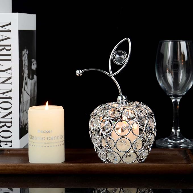 Set of 3 Crystal Metal Pineapple Pear Table Centerpiece Handmade Crystal Candlestick Hollow Fruit Ornament Home Party Wedding Holiday Bar Decoration (Silver, Set of 3)