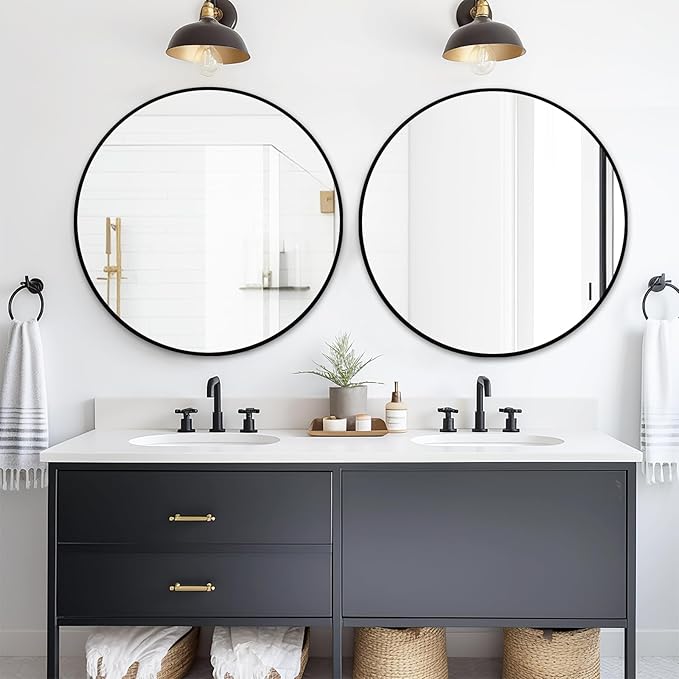 Fabuday Black Round Mirror for Wall 26 inch - Circle Mirror for Bathroom, Entryway, Living Room, Hallway, Vanity Decor, Big Matte Metal Frame Mirrors