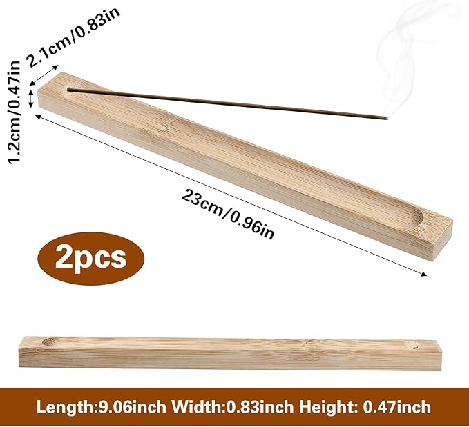 2Pcs Wooden Incense Holder for Sticks, Wood Incense Stick Holder with Ash Collector Catcher Adjustable Angle Stick Burner, 9.1 Inches