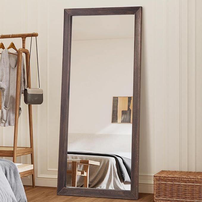 Rustic Farmhouse Full Length Mirror, 71"x32" Wood Frame Large Floor Mirror, Free Standing Mirror Leaning Wall for Bedroom Living Room Cloakroom, Charcoal-Grilled Brown