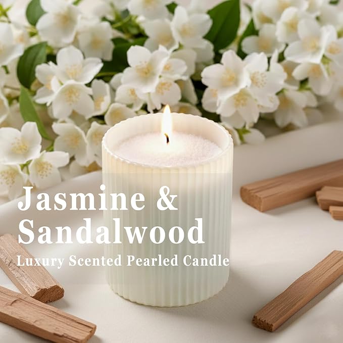 36oz Scented Candle Sand Wax, Sandalwood& Jasmine- 2 Tubes Scented Pearled Candles with 240 Hr+ Long Burning Time, Refillable Powder Candle Beads with 30 Wicks for Home Decor/ Holiday Gift/ Relaxation