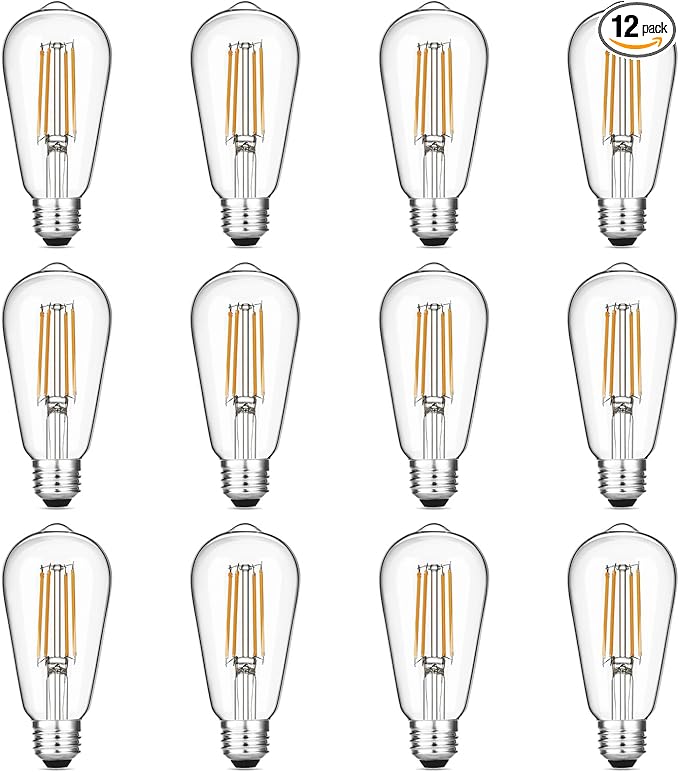 Gozelux 12-Pack Vintage LED Edison Light Bulb 60W Equivalent, Decorative Antique Filament Light Bulbs with 90+ CRI, Warm White 2700K, 750 Lumens, E26 Base, Dimmable