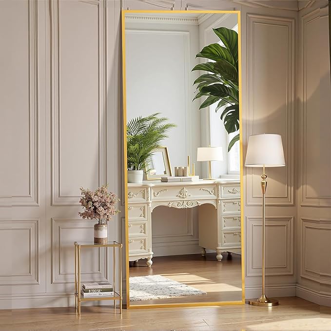 Simple Deluxe Full Length Mirror, 56"×21" Large Floor Mirrors, for Wall Door Bedroom Bathroom Living Room (Gold)