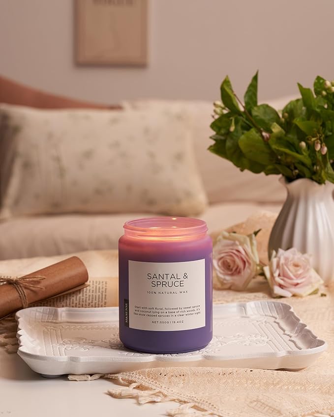 M&SENSE Sandalwood Spruce Scented Candles for Home,19.4oz 110 Hour Slow Burning Aromatherapy Candle for Stress Relief Meditation Relaxing SPA Large Candle Gifts for Mother's Day