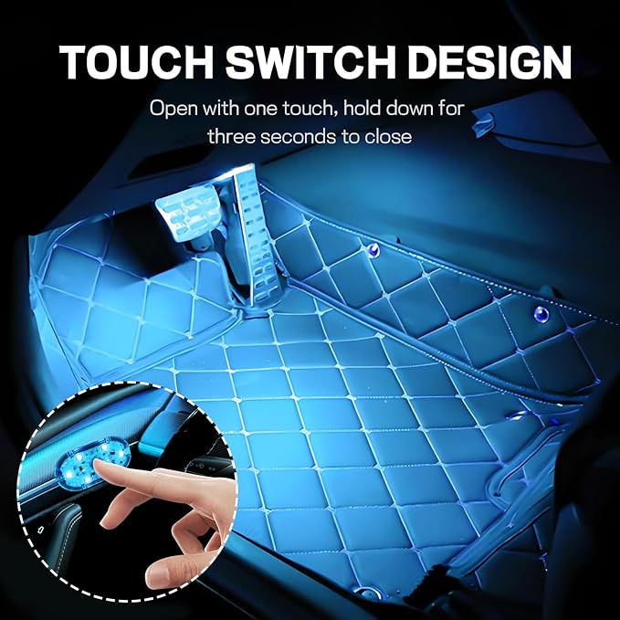 4 PCS Car LED Lights Interior Wireless, Super Bright Auto Interior Ambient Light with 6 Bright LED Lamp Beads, Portable USB Rechargeable Car Led Night Light for Vehicle Decor(Ice Blue)