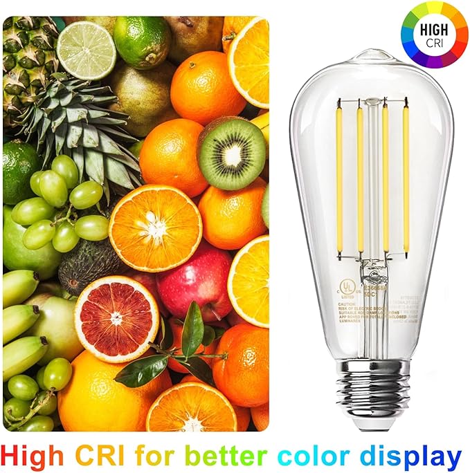 TJOY Edison Light Bulbs, Dimmable Vintage LED Light Bulbs, E26 Medium Base, Warm White 2700K, ST58, 6W, 800LM, 80+ CRI, Antique Decorative LED Filament, Clear Glass, 6 Pack