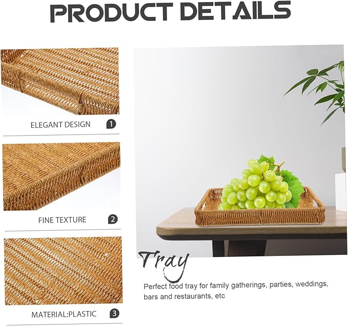 Woven Rattan Storage Basket Tray for Coffee Table Makeup Organizer Rectangular Design Suitable for Bathroom and Living Room Decor