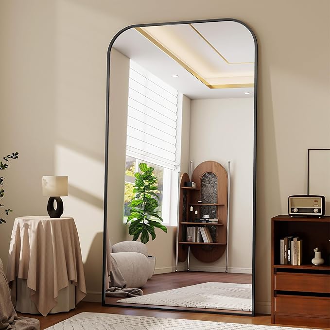 Full Length Mirror 76"x34" Arched Floor Standing Large Mirrors Full Body Mirror with Stand - with Aluminum Frame for Bedroom Living Room, Black