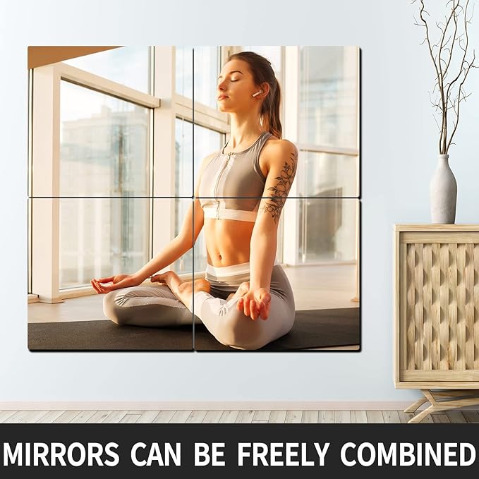 Unbreakable Full Length Wall Mirror, 4Pcs 10"x10", Over The Door, Made of Shatterproof Plexiglass Acrylic, Long Mirrors for Bedroom Closet, Workout for Home Gym, Full Body Mirror for Kids