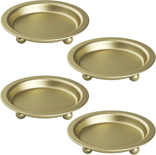 Gold Candle Holders, 4 Packs Gold Candles Sticks Holder Decor, 4.13'' Candle Tray Iron Plate for Tealight, Pillar Ball Scented Candles, Candle Stand for Incense Cones, Spa, Wedding