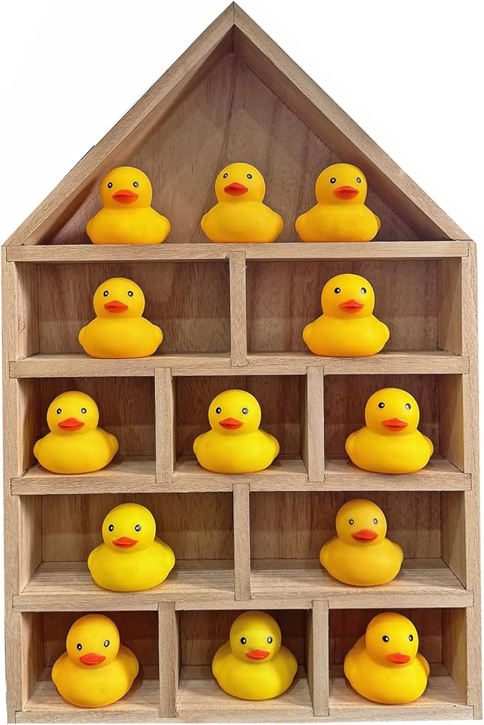 TANG SONG 1 PC 11-Slot Wooden House-Shaped Mini Figures Cubby Box Display Shelf Organizer Storage Box (Light Brown)