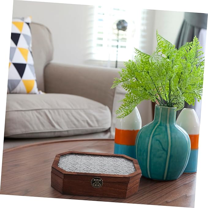 VALICLUD Wooden Decorative Storage Box Vintage Jewelry Box Hinged Lid Makeup Organizer Vanity Decor