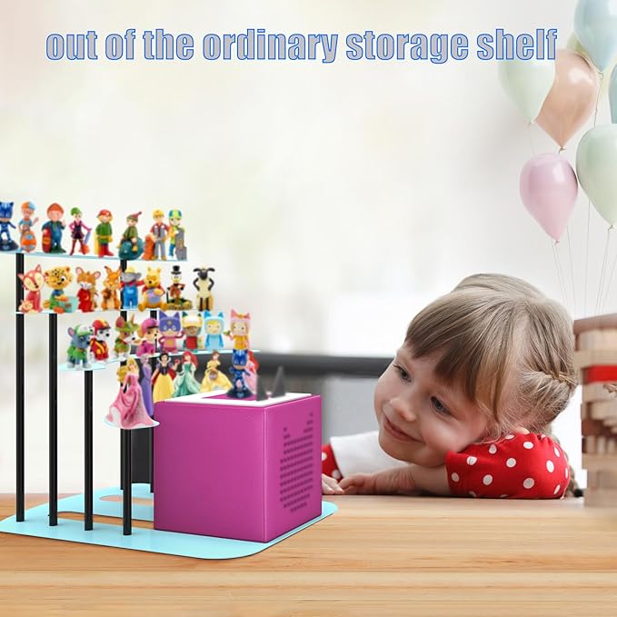 Metal Bracket for Toniebox,Desk Shelf for Tonies Figures 20-35pcs Storage,Metal Display Stage for Toniebox Player,Children's Room Decorations and Gifts (Blue)