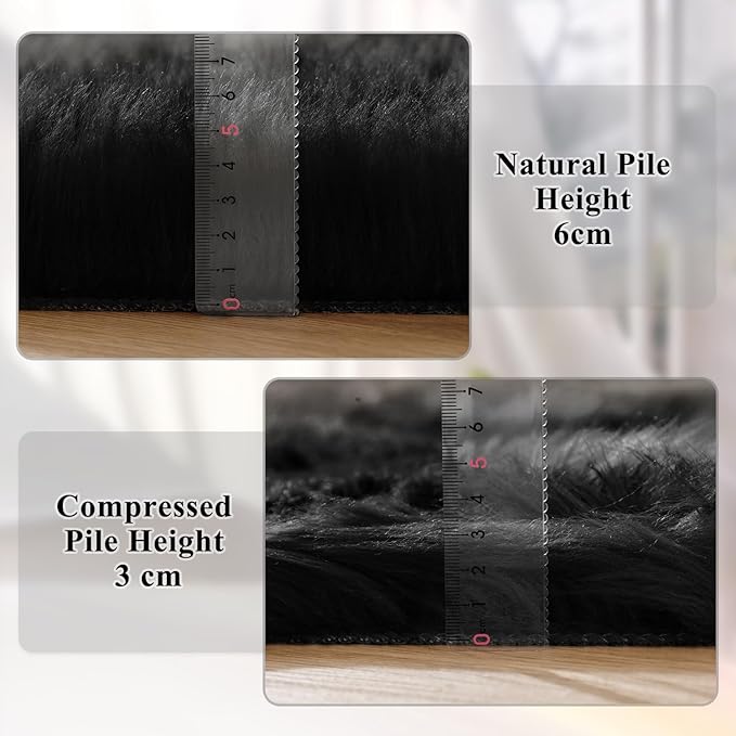 ORINOVA Black Rug for Bedroom 5x7 Area Rugs for Living Room Washable Shaggy Sheepskin Fluffy Fur Rug for Girl Room Rectangle Nursery