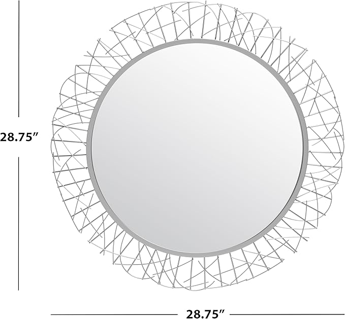 SAFAVIEH Home Collection Elsie Silver 29-inch Round Decorative Accent Wall Mirror for Bedroom Living Room Bathroom Entryway