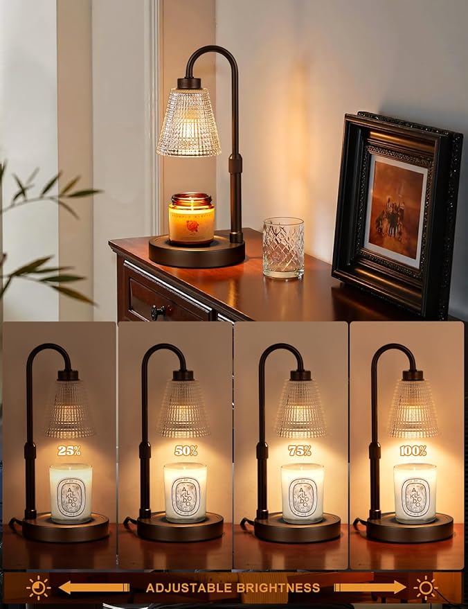 Big Brown Candle Warmer Lamp with Timer, Dimmable Candle Warmer for Home Decor, Height Adjustable Candle Lamp for Jar Candles, Birthday Gifts for Women Mom, House Warming Gifts New Home