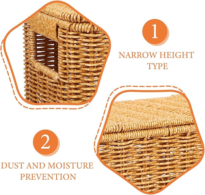 Woven Storage Basket with Lid and Handle 14.96X10.62X5.90In Portable Sundries Organizer for Toys Magazines Kitchen Storage and Home D Cor