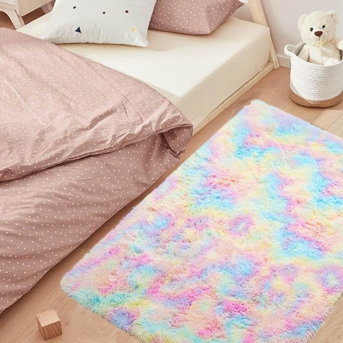 Rainbow Rug for Girls Bedroom: Fuzzy Rugs for Kids Room - Carpet for Bedroom Decor(4x6 Feet/Rainbow)