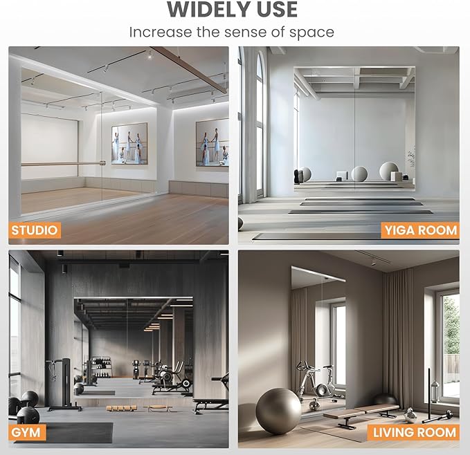 pertetey Home Gym Mirror, 63X28 Inch(1Pack) Large Frameless Tempered Glass Full Body Wall Mounted Mirror for Gym, Yoga, Exercise, Dance Studio