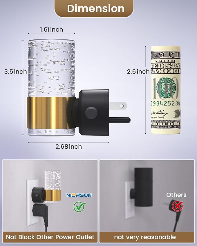 NIORSUN Night Light Plug into Wall, Dimmable Nights Lights with 3 CCT & 5 Brightness Levels, Slim Acrylic Plug in Night Light, Auto Dusk to Dawn Sensor for Stairs, Hallway, Bathroom, Gold, 4 Pack