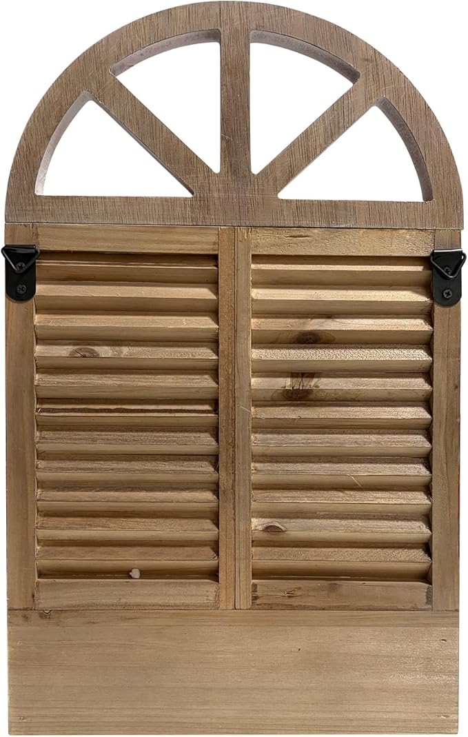Rustic Arched Window Floating Shelf with 2 Key Hooks - Distressed White Farmhouse Wood Decor, Wall Mounted Storage Organizer for Entryway, Bathroom, Kitchen, Home Decor