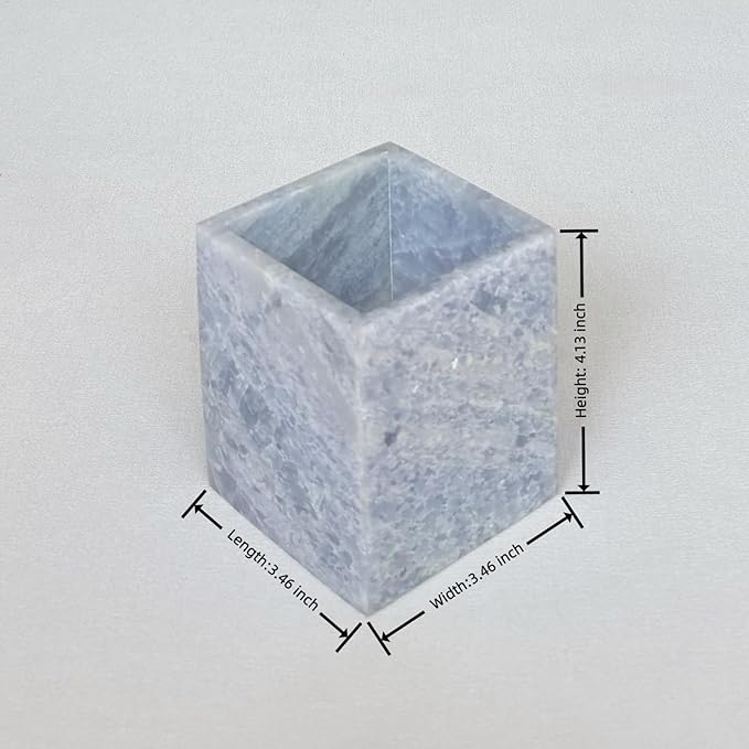 Natural Marble Stone Square Storage Container Empty Vessel Holder Cup for Candle/Pens/Sundries items (Blue Crystal Marble)