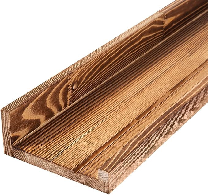 AZSKY Picture Ledge Shelf Floating Shelves for Photo Frames Kids Book Shelves Wall Mounted Burnt Display Shelf Wooden Frame Ledge 48 Inches Set of 3 Bathroom Organizer Shelves