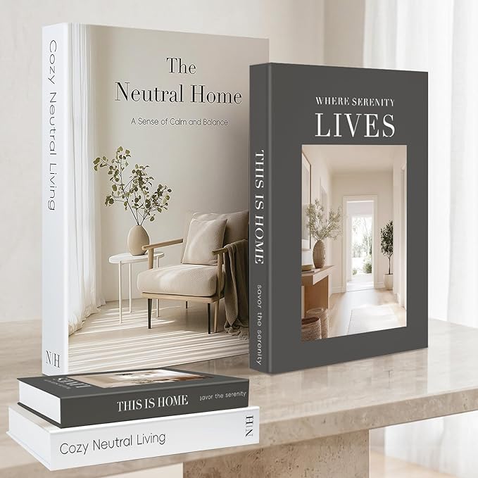 Decorative Books for Neutral Home - Fake Books Storage Box for Decoration - Set of 2 Coffee Table Book - Photo Storage Keepsake Box for Room Bookshelf Decor, Charcoal