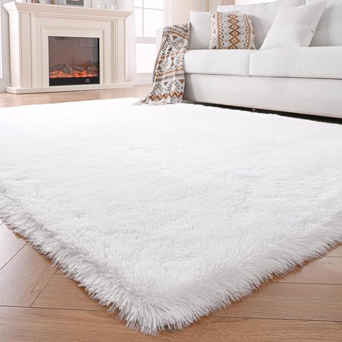 Fluffyrug 7x10 Area Rug for Living Room: White Shag Area Rug 7 X 10 Carpet for Living Room 7x10 Modern Indoor Soft Shaggy Fuzzy Floor rgus for Bedroom