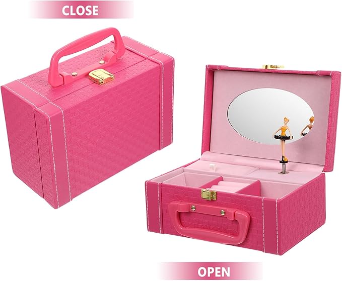 Cabilock Leather Jewelry Box Makeup Organizer Case with Music Function Pink Jewelry Storage Case with Compartments for Women and Storage Box