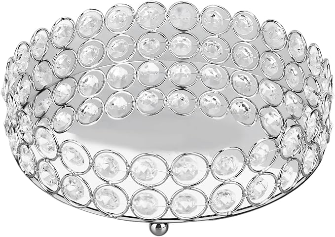 8 Inch Round Vanity Tray Mirrored Crystal Metal Display for Makeup Perfume Jewelry Organizer and Home Decor