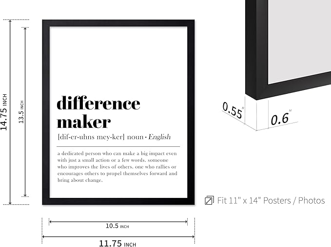 Poster Master Typography Poster - Dictionary Print - Definition of Difference Maker, Book Page - Gift for Teacher, Mentor, Friend - Wall Decor for Home, Classroom, Office, 11x14 Black Framed