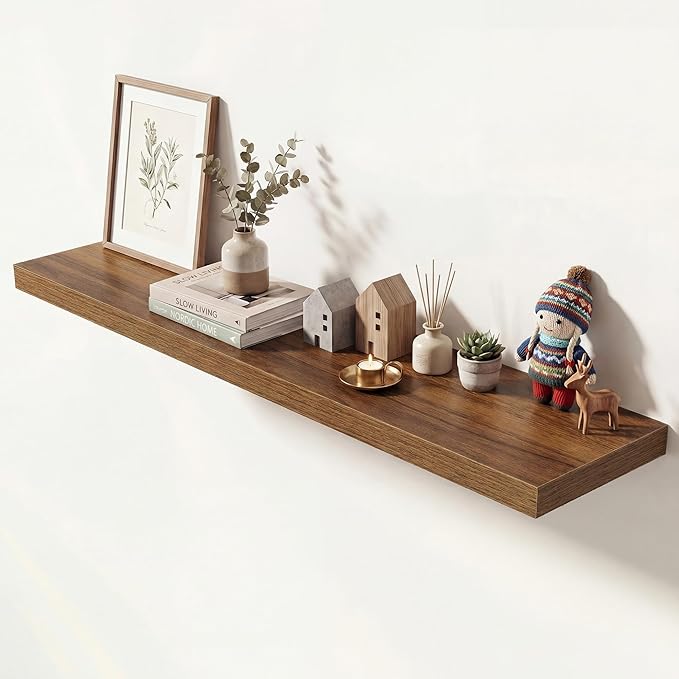 Dreamland 48 Inches Floating Shelves for Wall, 9.3" Deep Long Floating Shelves Set of 1, Large Display & Storage Shelf, Wall Shelf for Bathroom Bedroom Living Room Kitchen Office, Walnut