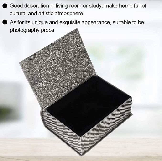 Simulation Book Shaped Jewelry Storage Box, Retro Carved Patterns Tin Alloy Decorative Organizer, Cosmetic Tools Organizer with Soft Flannelette Inside, Ideal for Necklace & Home