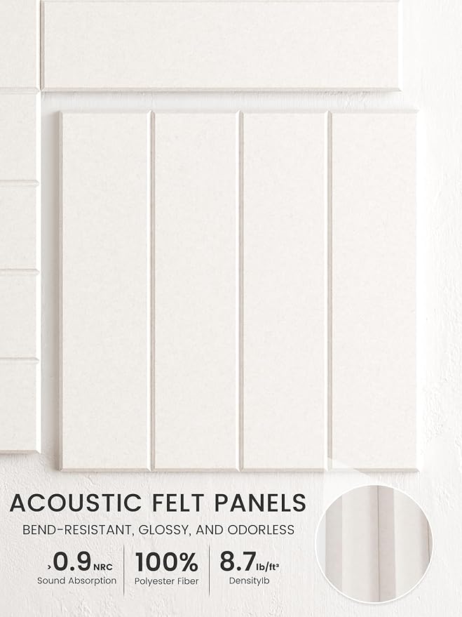 Bumusty Large Cork Board Alternative-48 x 36" Felt Bulletin Board Tiles, with 30 Pushpins, 70 Adhesive Tabs, Bold-Stripe 12-Pack, Cork Boards for Office Push Pin Board Felt Board-Milky White