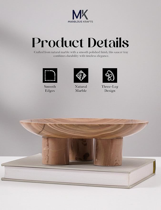 Marble Natural Brown Decorative Tray 8' Inch Vanity Tray for Perfume and Jewelry Storage, Stylish Bathroom Countertop and Kitchen Decor