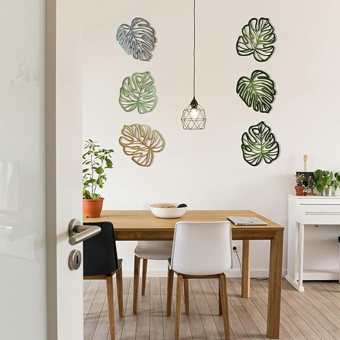 Palm Leaves Wood Wall Decor, 3Pcs Tropical Wall Art Jungle Decor, Wooden Natural Leaves Plant Wall Decor, Vintage Tropical Plant Plaque for Home Living Room Kitchen Bedroom Bathroom & Garden, Green