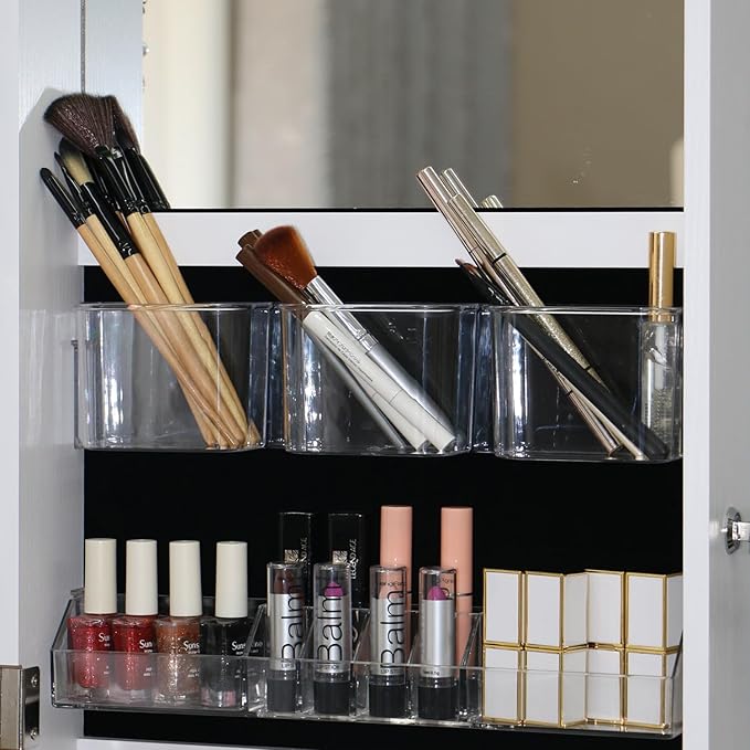 Full Length Mirror Jewelry Cabinet - 2-in-1 Organizer for Makeup and Jewelry,Lockable Door Wall-Mounted Jewelry Armoire with Shelves and Behind the Door Storage White