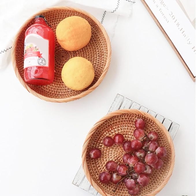7.5'' Round Key Basket Small Wicker Tray for Remote Control Purse and Small Item More
