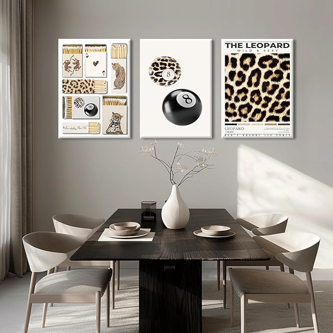 Trendy Leopard Wall Art Decor Cheetah Aesthetic Canvas Prints Preppy Cheetah Room Decor Poster Stylish Matchbox Wall Art Funky Y2k Pictures Lucky 8 Ball Artwork for Bedroom 16x24x3 Inch Wrapped Canvas