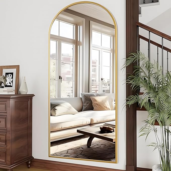 OGCAU 76"x34" Arched Full Length Mirror, Hanging Leaning or Standing Full Body Mirror, Wall Mounted Mirror with Aluminum Frame for Living Room, Bedroom or Cloakroom (Gold)