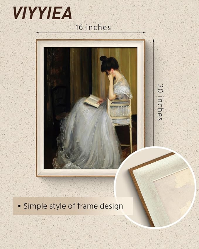 VIYYIEA Framed Canvas Wall Art, Woman Portrait Wall Art for Living Room, Vintage Oil Painting Picture, Print Framed Home Decor, Bathroom Wall Decor -【Reading Lady】-(16"x20")