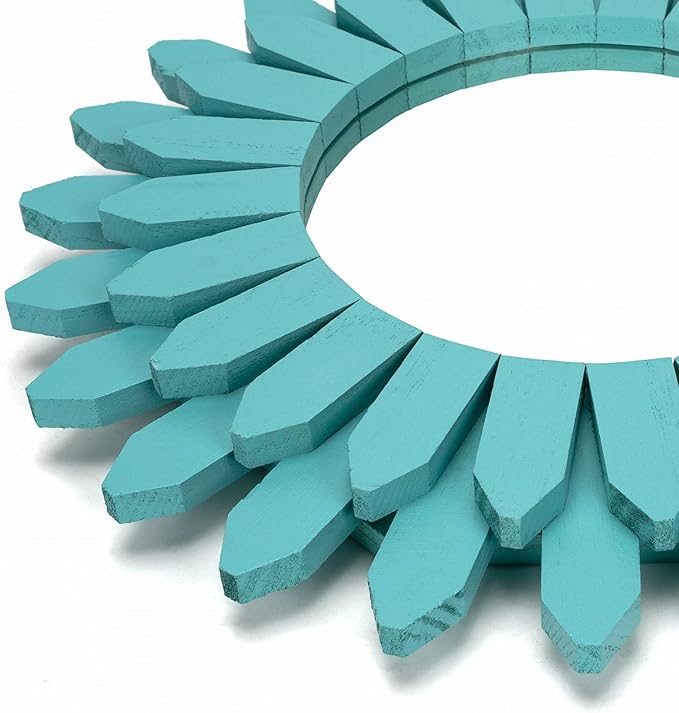 Honiway Beach Wall Decor Mirror 21 inch Wood Coastal Wall Decor Sunburst Boho Home Decor Room Decor for Bedroom Living Room Entryway Cyan